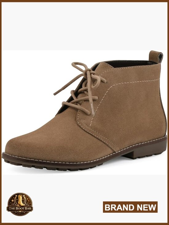 Leather Lace-Up Ankle Boots with Cushioned Insole, Hiking Style main image 1